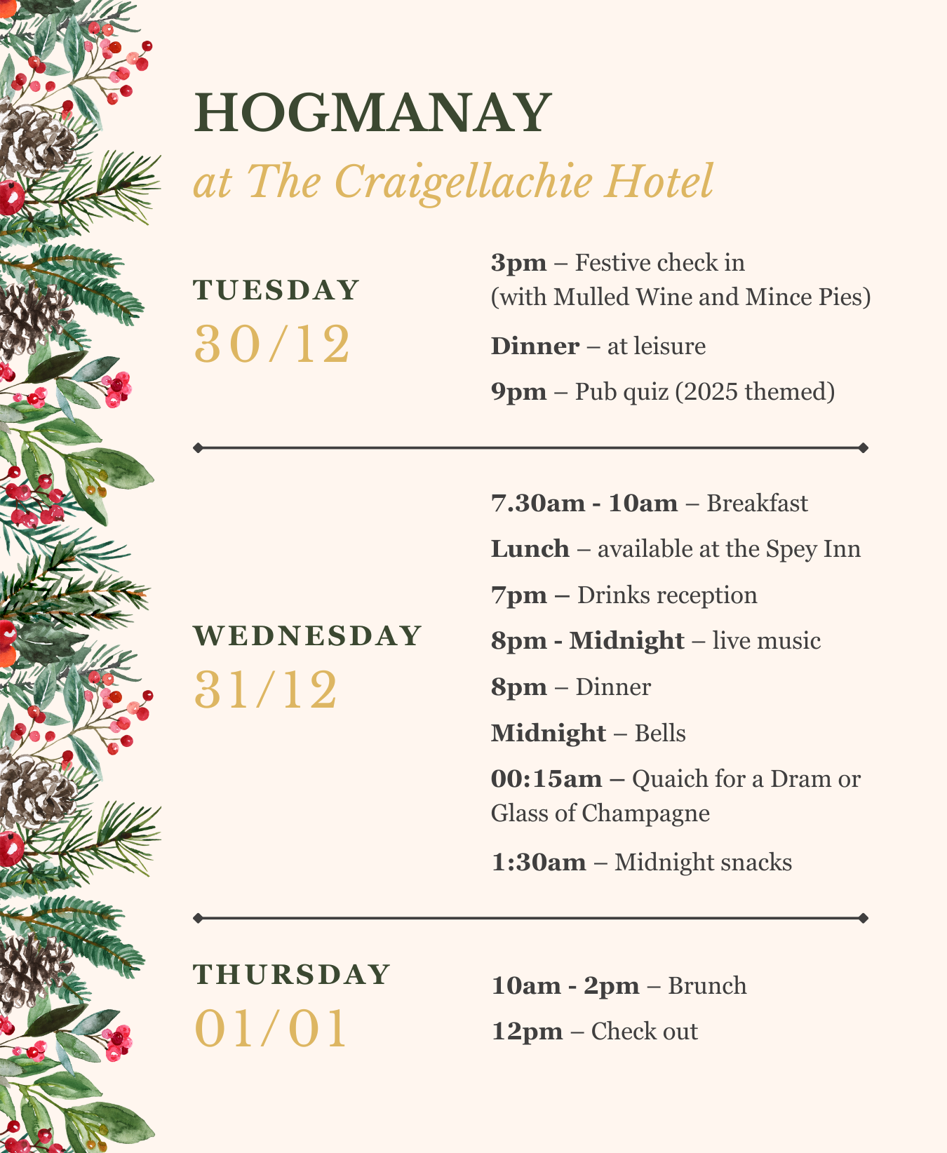 Hogmanay at The Craigellachie Hotel in the heart of Speyside